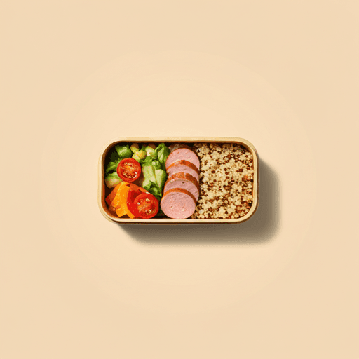 Lonchera saludable con salchicha, quinua y vegetales